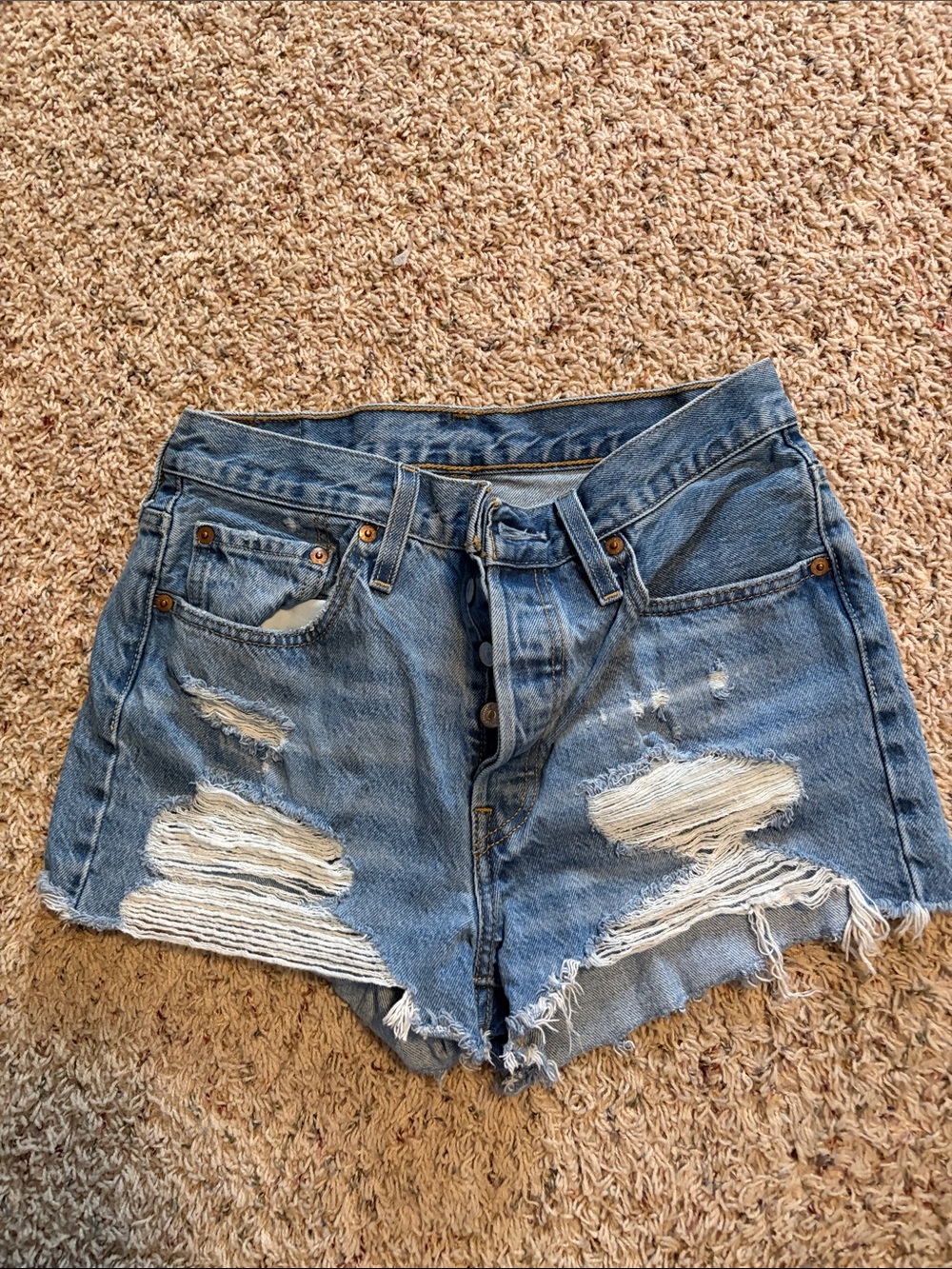Levi's Light Blue 501 Denim Cutoff Shorts with Frayed Hem